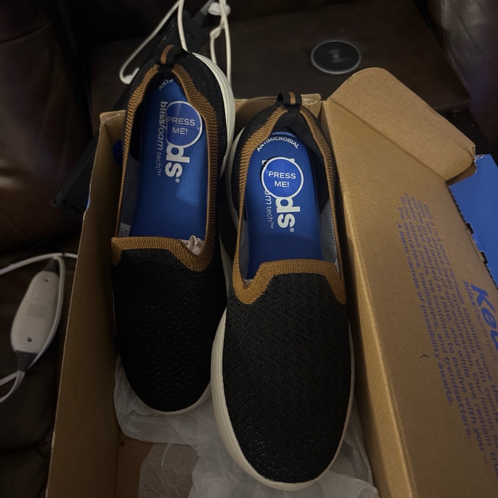 Keds Black and Brown Slip-On Knit Loafers